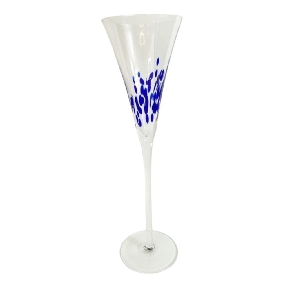PIER 1 Single Cobalt Blue Confetti Hand Blown Replacement Champagne Flute Glass